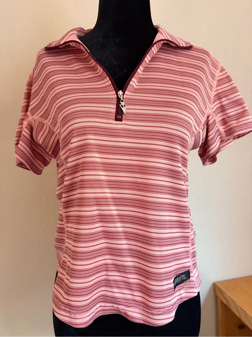 Kerrits Rose-Pink Striped Short-Sleeve Half-Zip Top